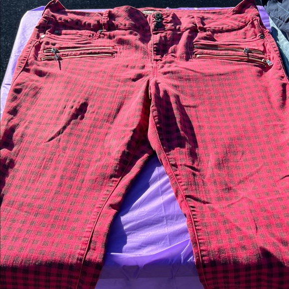 Torrid Red Plaid Skinny Jeans - Picture 1 of 1